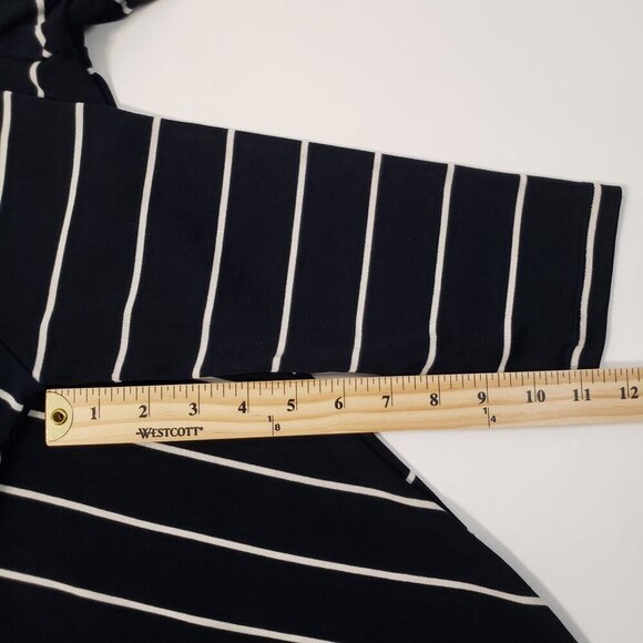 Travelers by Chicos Long Cardigan Duster Geo Stripe Slinky Navy Blue Size 1 M/8 - Picture 8 of 8